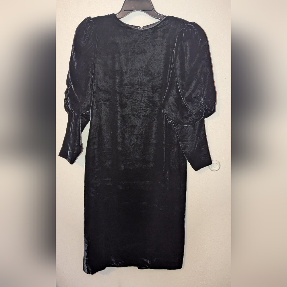 HANAE MORI NEW YORK Velvet Gathered Puffy Sleeve Sleeve Dress Black Vintage VGUC